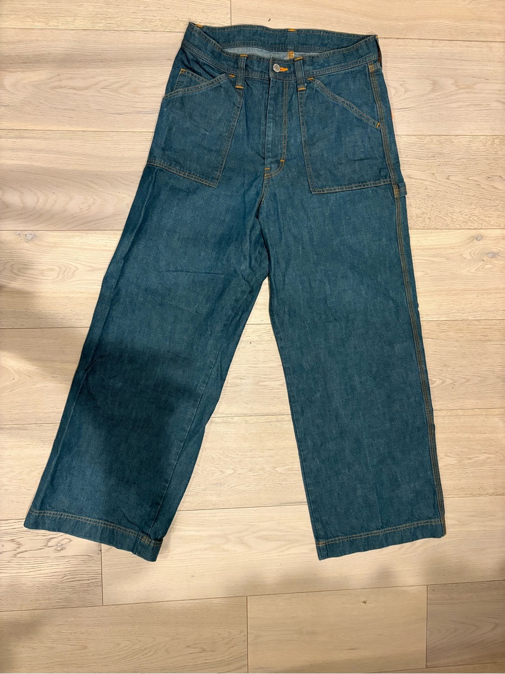 Wide-Leg Denim Work Jeans - Blue